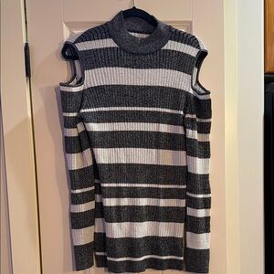 Striped Cold Shoulder Sweater - Black and White